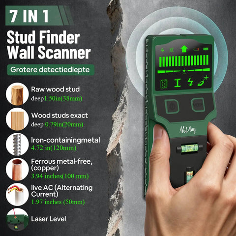 Built Tough Seven In One Wall Scanner With Laser Level And High Resolution Screen Knocks Out Wood Metal Live Wires And Pipe Detection Fast For Tv Mounting Or Weekend Projects No Sweat