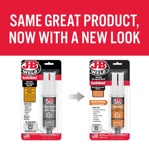 Tough As Nails Fast Cure Heavy Duty Epoxy Syringe Pack near J-B Weld KwikWeld rebranding, showcasing dark grey quick-setting epoxy.