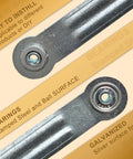 4 Pack Glider Bearing Arm Bracket Hardware Rocker Replacement Parts, 9 Inch Long, 7.5 Inch Center-to-Center Mounting Holes, 1/4 Inch Bolt Holes, Galvanized Silver Finish, Durable, Easy Install Replacement Kit close-up of bearing end