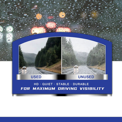 All Season Windshield Wiper Blades 26 Inch And 16 Inch Set Of 2 with comparison of used and unused visibility in rain