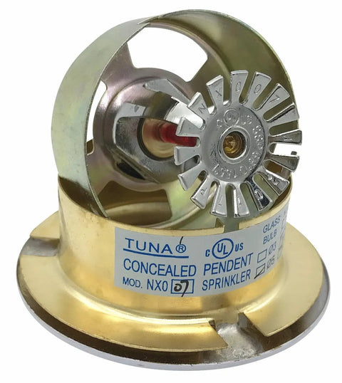 Reliable Concealed Pendent Fire Sprinkler Head Half Inch Npt Rated One Fifty Five F with glass thermal chamber and bronze alloy.