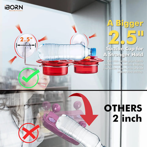 Window Hummingbird Feeder With Strong Suction Cup For Outdoors Bee Proof Feeding Ports And Stainless Steel Base 3Oz Capacity Mini Hummingbird Feeder Ideal For Kitchen Sill Or Patio View 2025 Update shown with 2.5-inch suction cup, comparison to 2-inch cups below.