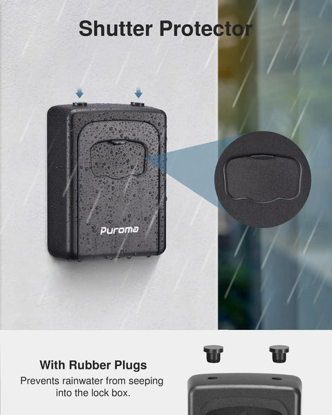 Large Key Lock Box With Resettable Combination Lock Portable Wall Mount Safe, rain protection feature, black, outdoor use