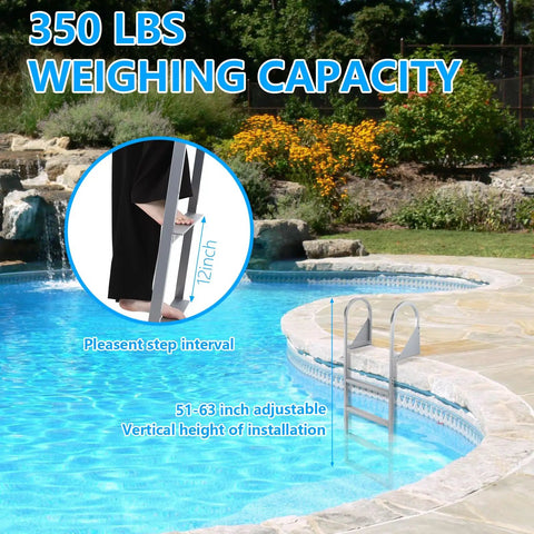 Flip Up Dock Ladder With Wide Non Slip Steps And Marine Grade Aluminum, Heavy Duty 3 Step Boat Ladder For Pontoon Lake Or Pool, Quick Release Hinge For No Sweat Boarding Year Round near swimming pool.