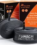 Two Pack 24 Inch Heavy Duty Bike Tubes 45/57-507 With AV32mm Schrader Valve Fits 24x1.75 To 24x2.25, shown with packaging.