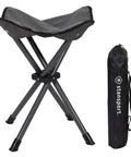 Apex Fold-Up Stool G-140 Black Grey Ultra Portable Camp Seat with carry bag, showing lightweight, sturdy design.