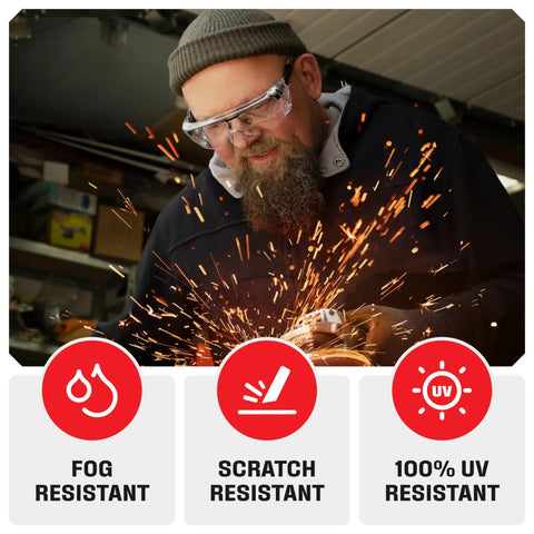 Man using grinder wearing Over Eyeglasses Safety Glasses That Fit Over Your Frames, Fog And Scratch Resistant Lenses, UV380 Protection