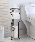 Heavyweight Free Standing Toilet Paper Roll Holder With Reserve Shelf Bronze Finish near bathroom essentials