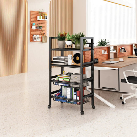 Rolling Metal Storage Cart With Removable Grid Basket And Locking Wheels For Kitchen Pantry And Home Organization in an office setting