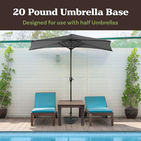 Half Round Umbrella Base 20lb Heavy Duty Freestanding Stand For Outdoor Use Semicircle Resin And Concrete Holder Weatherproof