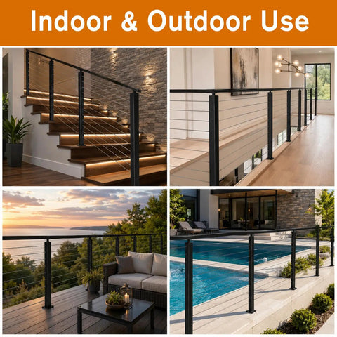 50 Pack Black Cable Railing Kit Deck Ready Setup With Dead Simple Stainless Steel Cables Hidden Mounting Hardware For 2x2 Posts Sleek Turnbuckle Free Rig Ideal For Patios And Fences in indoor and outdoor settings.