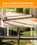 Heavy Duty Sliding Door Security Bar 18 To 51 Inches Adjustable With Rubber Tips installed on sliding glass door and window