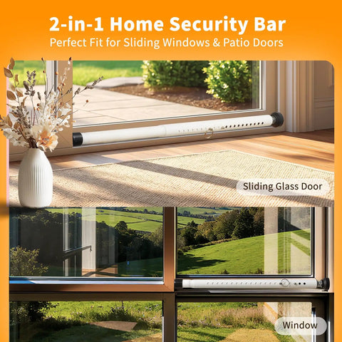 Heavy Duty Sliding Door Security Bar 18 To 51 Inches Adjustable With Rubber Tips installed on sliding glass door and window
