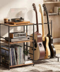 Guitar Stand For Multiple Guitars With 3 Tier Display Rack Holds Acoustic And Electric Guitars Bass Ukulele And More Great For Home Studio Or Stage Sturdy Metal Frame With Soft Foam Padding For Safe Storage And Easy Access next to media shelf