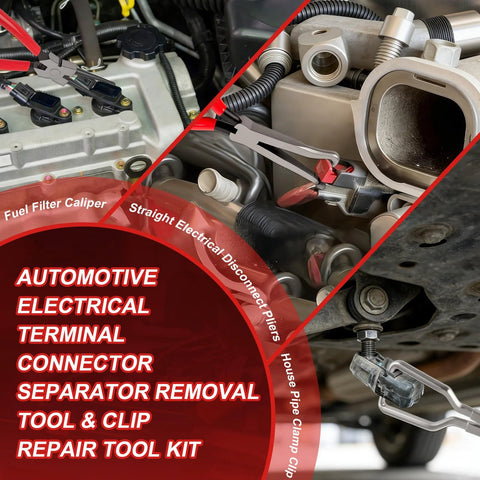 16-piece automotive hose clamp plier kit with long-reach tools for fuel, oil, and coolant hoses, shown on engine bay