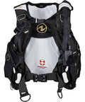 Front view of Women's Axiom Jacket Style Dive BCD with Wrapture Harness and SureLock II Weight System, medium, in white gold.