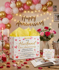 Anniversary Gift Bag For Hubby With Greeting Card And 3 Tissue Paper Romantic Heart Theme Wrap Bag For Men Large Keepsake