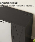 Top view of black mini fridge cabinet with storage, power outlet, fits 24-inch wine fridge, 3-tier organizer, for coffee bar setup.
