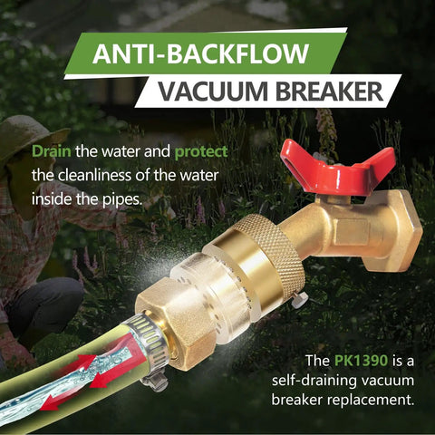 Lead-Free 1 And 1 Sixteenth Inch Fine Thread Female Self-Draining Vacuum Breaker Backflow Preventer Kit with washers.
