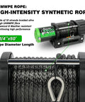 Beefy 5500lb Off Road ATV UTV Winch With 12V Electric Power, 1/4 Inch By 50 Foot Synthetic Rope, Wireless Remote And Wired Switch, Hawse Fairlead, IP67 Waterproof, Heavy Duty Winch For Mud And Rough Trails, close-up of 1/4 x 50 synthetic rope