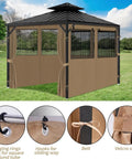 10x12 Gazebo Curtains With Mosquito Mesh Window Four Panels Side Wall Zipper 2 In 1 Privacy No Fuss Universal Replacement For Patio Outdoor Canopy Garden Backyard Khaki Curtain Only, installed view