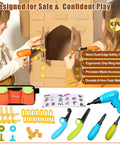 Kids Cardboard Construction Tool Set With Safe Kid Friendly Hands On Drill And Tool Belt 258 Pieces STEM Building Kit For Hands On Creative Projects And DIY Engineering Fun For Boys And Girls At Home Or In School, kids building cardboard castle