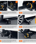 Step-by-step instructions for using Low Profile Hydraulic Trolley Floor Jack Kit With 2 Ton Capacity, showing oil valve and lift process