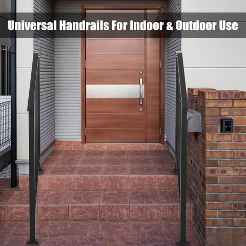 Heavy Duty 3 Step Outdoor Handrail Kit In Matte Black Wrought Iron For Concrete Or Wood Porch Stairs Built Tough As Nails Weather Resistant Total Breeze To Mount And Liven Up Your Backyard Setup with porch entrance.