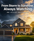 Smooth As Butter 2K Wireless Security Cameras 2 Pack with sharp color night vision mounted on a house under stormy weather.