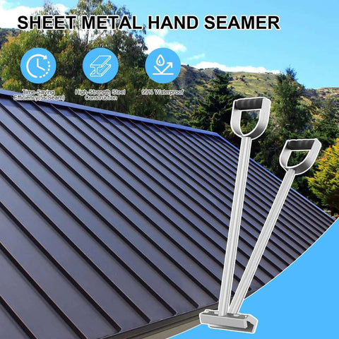 Sheet Metal Bender And Hand Seamer For 0.8 To 1 mm Metal 90 To 180 Degree Adjustable Roofing Tool displayed on a metal roof.