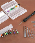 Killer 41 Piece Pin Vise Hand Drill Kit With 20 Micro Twist Bits And 20 Pcb Mini Bits For Tough Diy Crafts, with steel bits organized in cases.
