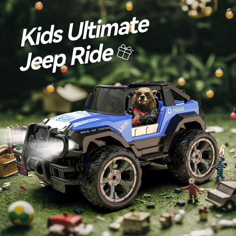 1 18 Scale RC Off Road Monster Truck With 2.4Ghz Radio, 80 Minute Playtime, LED Lights, realistic LED headlights, blue color
