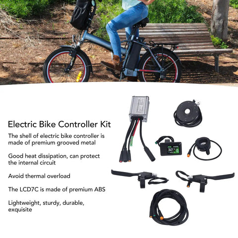 Electric Bike Controller Kit For 250W Motors With LCD7C Display, Plug And Play Thumb Throttle, 8C Power Assist Sensor, ABS Metal Shell, 15A 36V 48V Compatible For Do It Yourself E Bike And Scooter