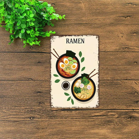 Vintage Metal Sign With Two Bowls Of Ramen Illustration Dope Rustic Tin Wall Art For Kitchen Dorm Room Garage Or Office Decor 8x12 Inches Lightweight Durable Aluminum Plaque