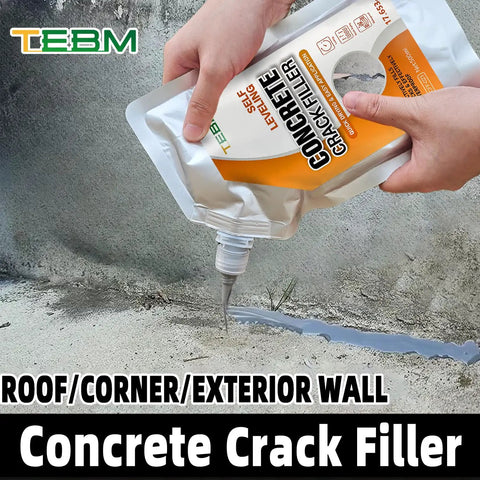 500G Busted Driveway Rescue High Flex Self Leveling Concrete Crack Filler Fast Dry Waterproof Sealant Cement Repair Paste for Outdoor Patio Pavers Heavy Duty Structural Sealant being applied to a crack in a concrete wall.