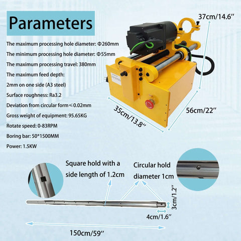 HayWHNKN portable precision boring machine, yellow metal housing with 150 cm bar for on-site drilling (110V)