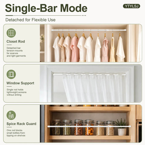 Adjustable RV Refrigerator Tension Rods 19.5 To 36.7 Inches in closet, window, and spice rack mode