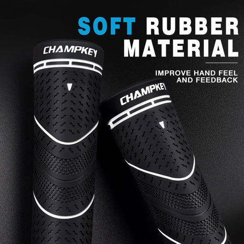Close-up of black golf grips from Soft Rubber Golf Grips 13 Pack With Putter Grip And Full Repair Kit, 3 In 1 Golf Club Grips Set For Oversize Blue.