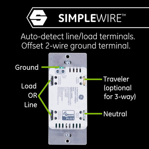 Z Wave Smart Rocker Light Switch Set With QuickFit And SimpleWire 3 Way terminal labeling diagram