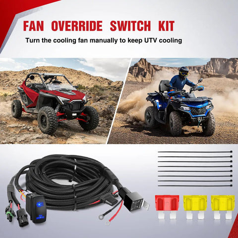 ATV UTV Fan Override Switch Kit With 16AWG Wiring Harness And 5 Pin Rocker Relay Plug and Play, vehicles in desert terrain