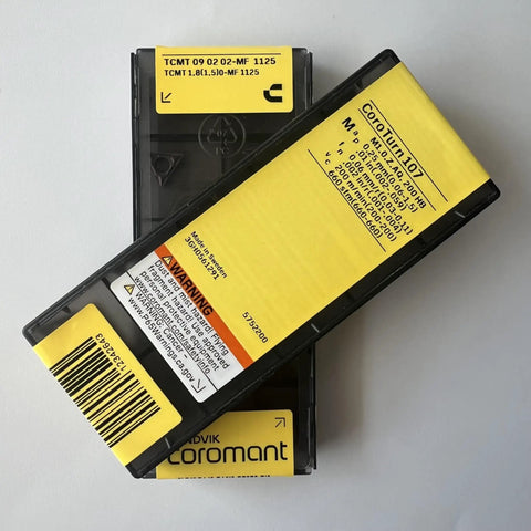 Box of 10 1125 T Max P Turning Insert For CNC Lathes, TCMT090202 MF Style, Sweden-made carbide inserts packaging.