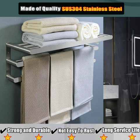 25 Inch Wall Mount Towel Rack With Single And Double Bars In Brushed Nickel Stainless Steel SUS 304 For Your Bathroom Lavatory