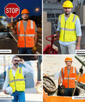 Straight Up Legit High Visibility Safety Vest Featuring Sick Breathable Mesh Ventilation And Broad Reflective Strapping For Ultimate 360 Awareness On Rough Job Sites And All Weather Shifts worn by workers in construction, warehouse, and sanitation settings.