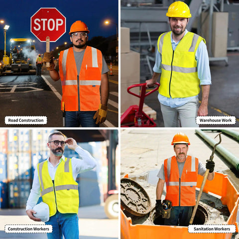 Straight Up Legit High Visibility Safety Vest Featuring Sick Breathable Mesh Ventilation And Broad Reflective Strapping For Ultimate 360 Awareness On Rough Job Sites And All Weather Shifts worn by workers in construction, warehouse, and sanitation settings.