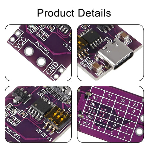Type C PD2.0 PD3.0 AFC QC2.0 QC3.0 To DC Fast Charge Decoy Trigger Polling Detector Tester Board For USB PD Notebooks Power Supply Change Module With 5V 9V 12V 15V 20V Fixed Output