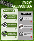 Comparison chart showing features of Lawn Leveling Rake 30 Inch Wide Plate for quick yard smoothing, highlighting metal construction and rust resistance