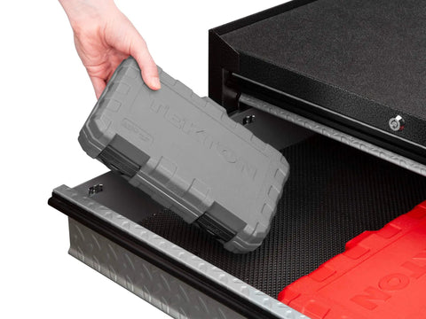 Person placing carrying case with 3/8 Inch Drive Long Torx Bit Socket Set 12-Piece T10 To T60 With S2 Steel Bits into drawer