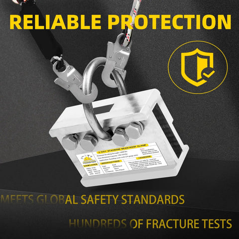 No Fuss Two Way Standing Seam Roof Anchor With Heavy Duty Five Thousand Pound Lock showing smooth galvanized rig and safety hooks.