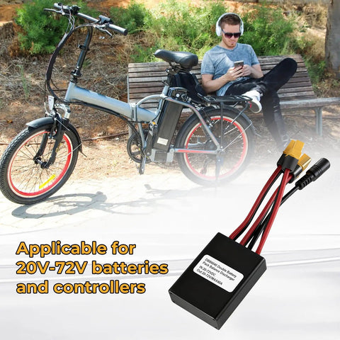 Dual Battery Parallel Module For E Bikes With 20V To 72V Input And Output, 40A Max, XT60H M Plug, aluminum alloy housing in use