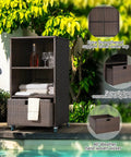 Outdoor Pool Towel Storage Cabinet Organizer With Cover Wicker Towel Valet Rack On Wheels Shelves And Drawer in garden